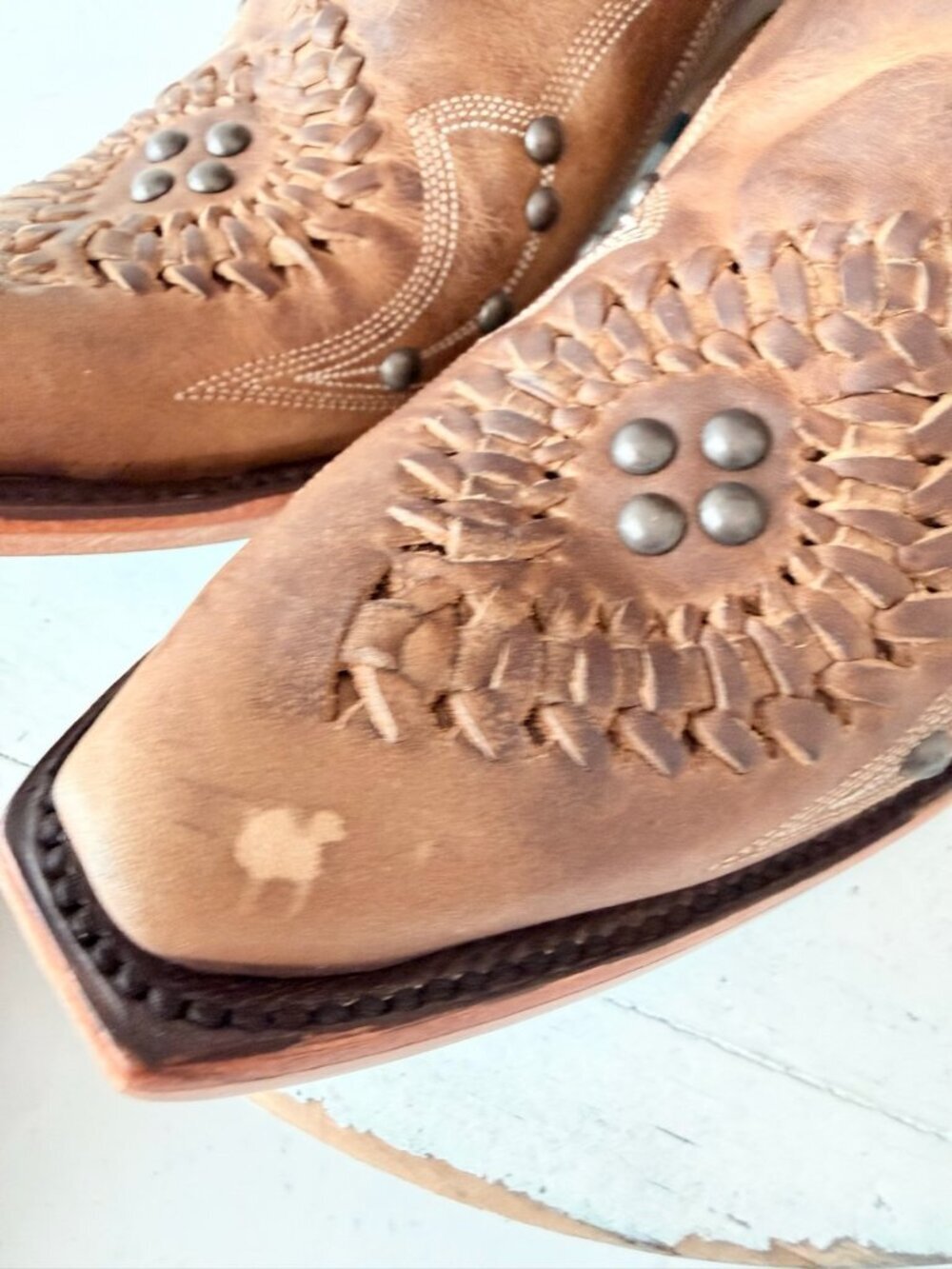 Lane COSSETTE Cowboy Boots Cognac Brown Western Cowgirl Tall Snip Toe Size 7.5 - Picture 8 of 13